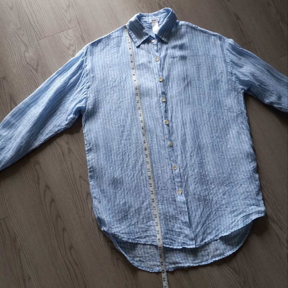 Vitamin A Playa Linen Boyfriend Shirt Summer Stripe EcoLinen M - Picture 11 of 16